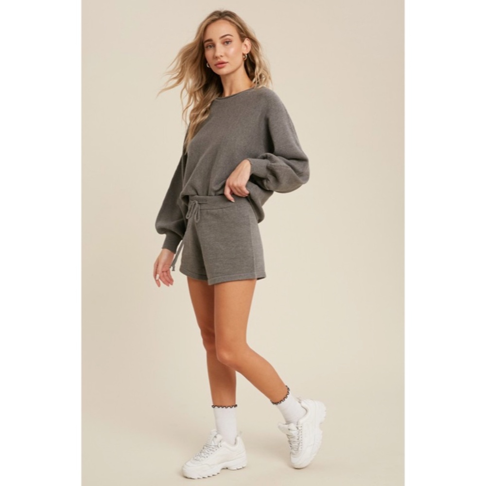 SOLD OUT Dark Gray Knit Sweater Lounge Shorts Set - Picture 5 of 5